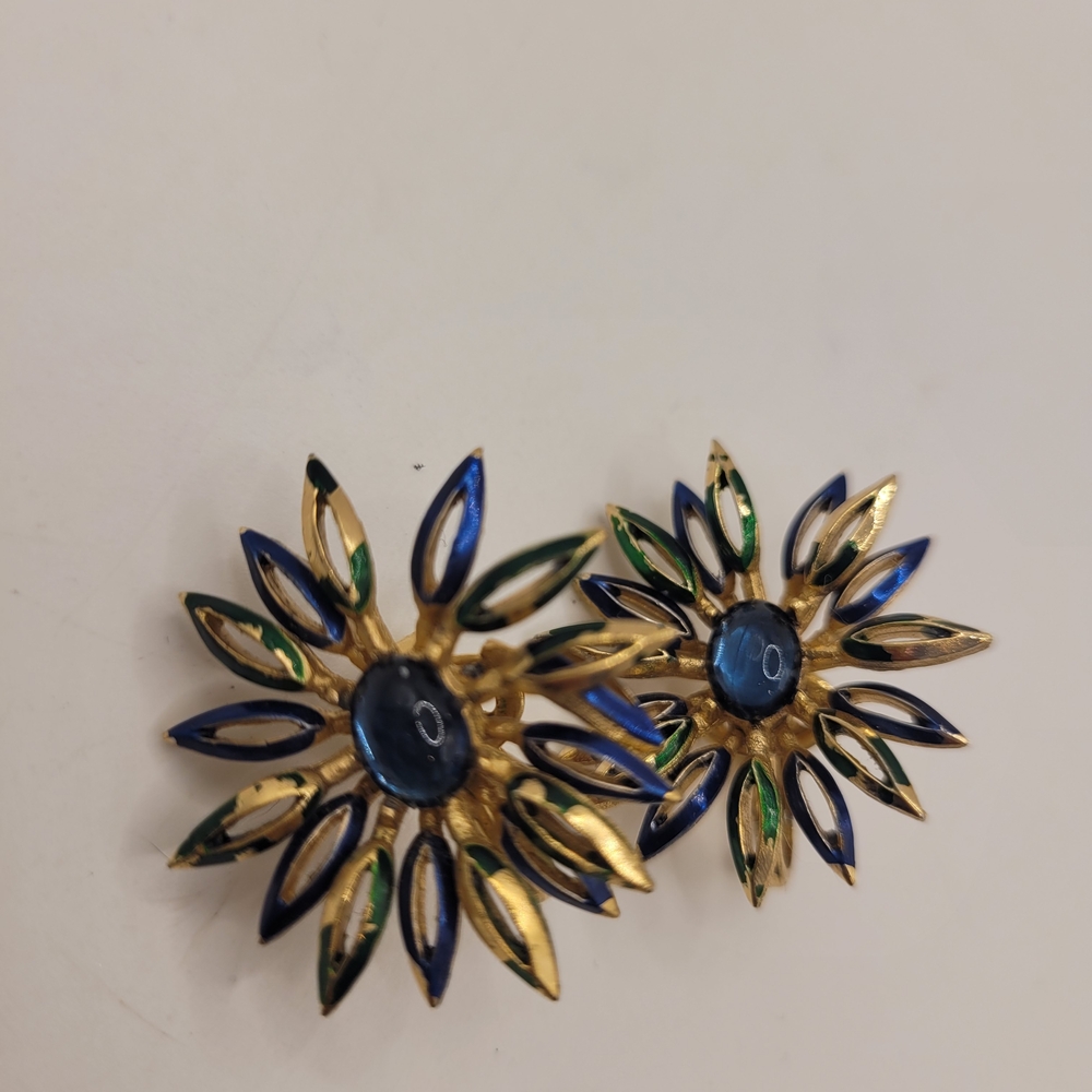 Elegant Gold and Blue Floral Earrings